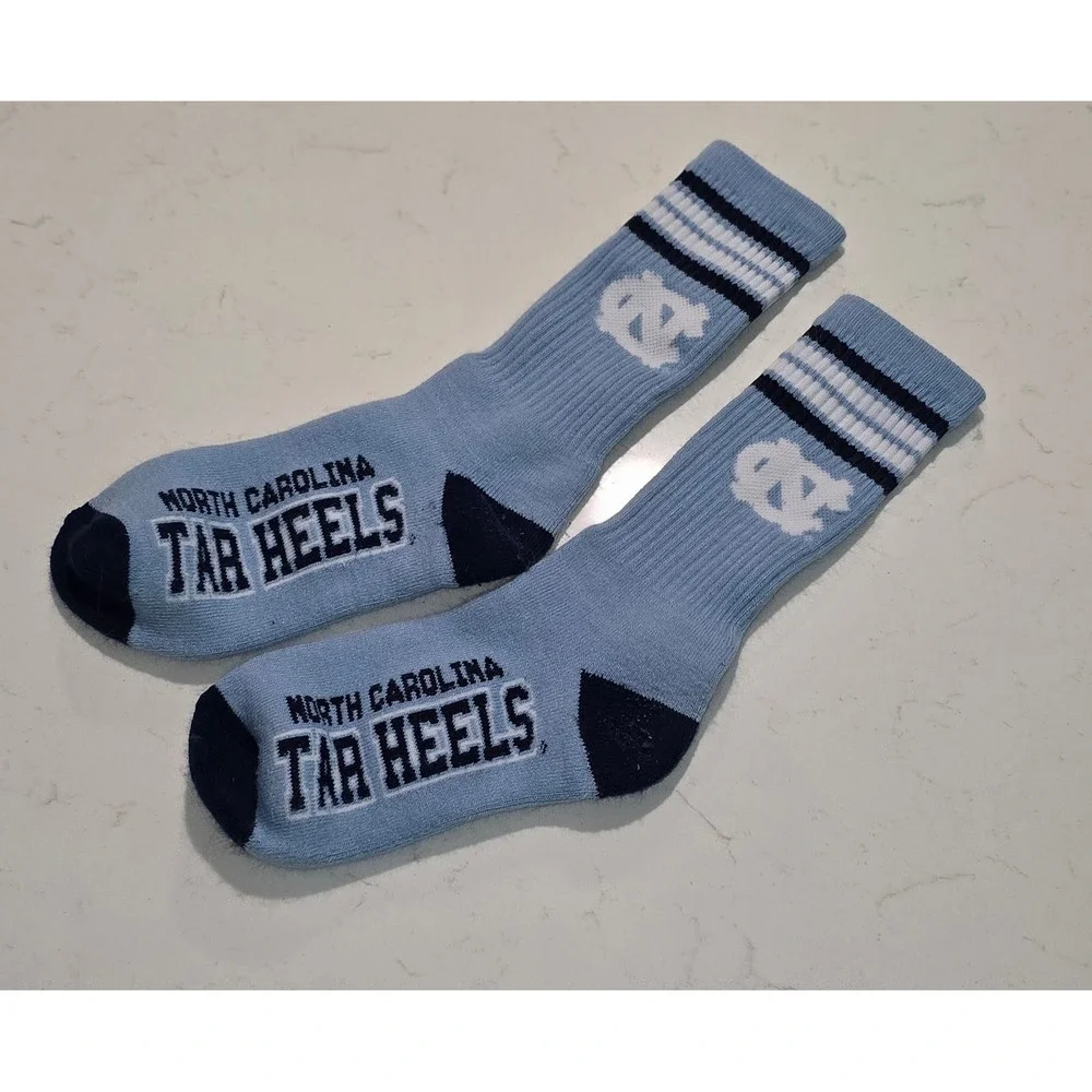 UNC North Carolina Tar Heels Crew Socks Light Blue Navy White Striped NCAA Logo